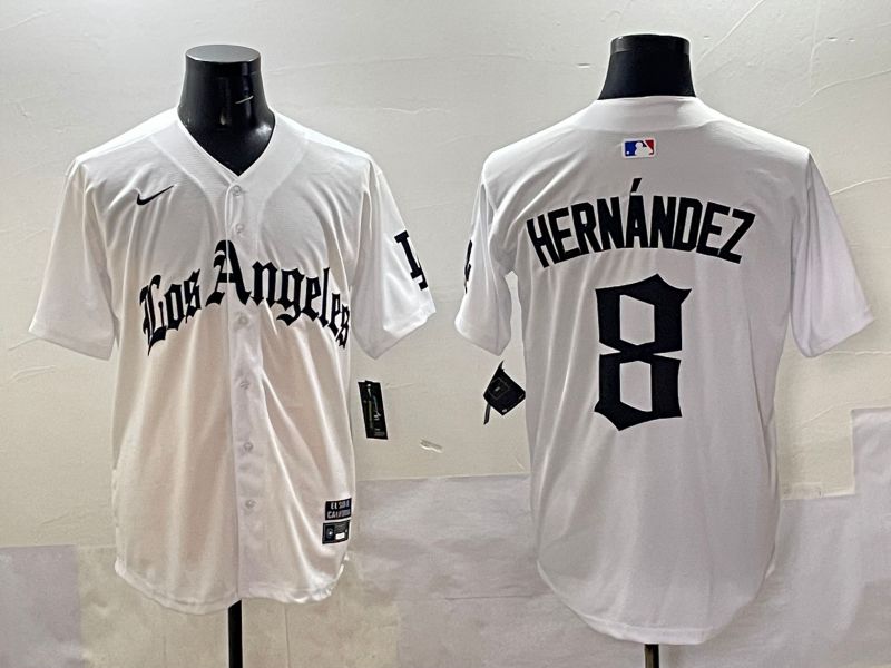 Men 2025 Los Angeles Dodgers #8 Hernandez White Five generations Joint Name Nike MLB Jersey style 518->los angeles dodgers->MLB Jersey